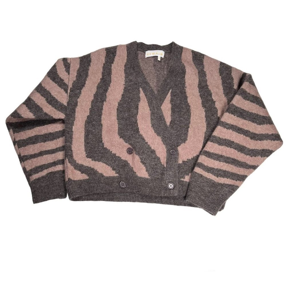 REMAIN Birger‎ Christensen Wool and Mohair Cardigan in Major Brown Comb Size 8